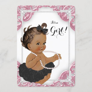 Ethnic Girl Pink Black Tutu Baby Shower Invitation