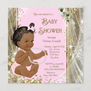 Ethnic Girl Pink Gold Pearl Baby Shower Invitation
