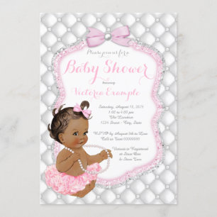 Ethnic Girl Pink Tutu Pearl Baby Shower Invitation