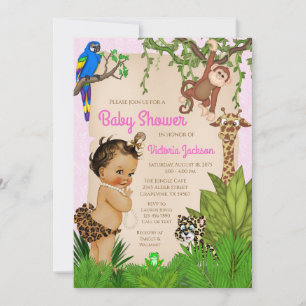 Ethnic Girl Safari Animals Jungle Baby Shower Invitation