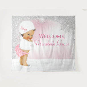 Ethnic Girl Winter Wonderland Baby Shower Backdrop Tapestry