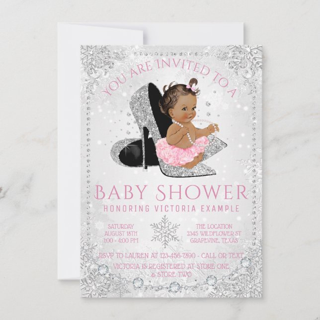 Ethnic Girl Winter Wonderland Baby Shower Invitation (Front)
