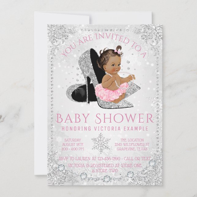 Ethnic Girl Winter Wonderland Snow Baby Shower Invitation (Front)