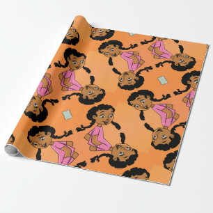 Ethnic Girl with Braids Cartoon Wrapping Paper