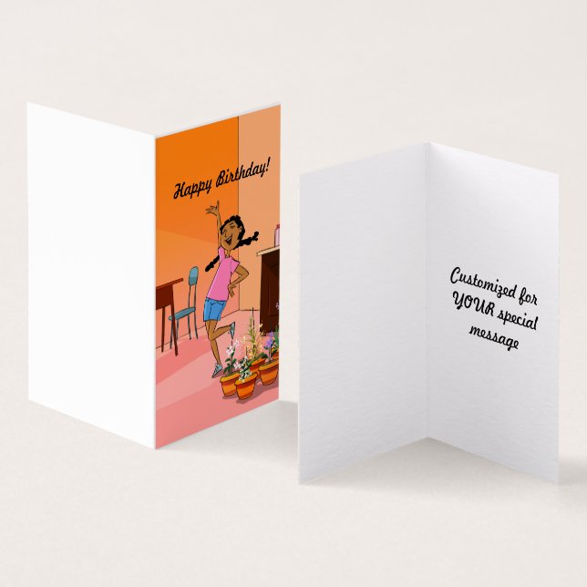 Ethnic Girl with Braids (orange2) Birthday Card (Inside and Outside)
