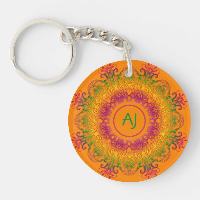 Ethnic gradient mandala. Monogram. Keychain (Front)