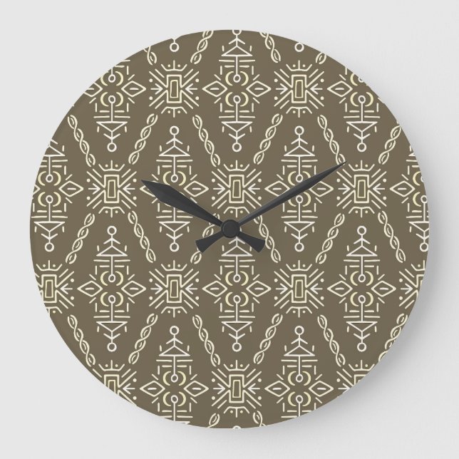 Ethnic Hand Drawn Boho Tile Large Clock (Front)