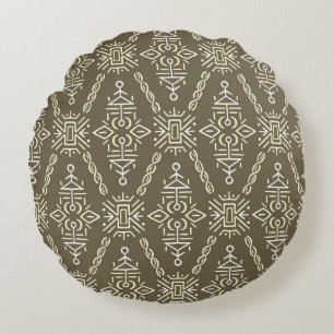 Ethnic Hand Drawn Boho Tile Round Cushion