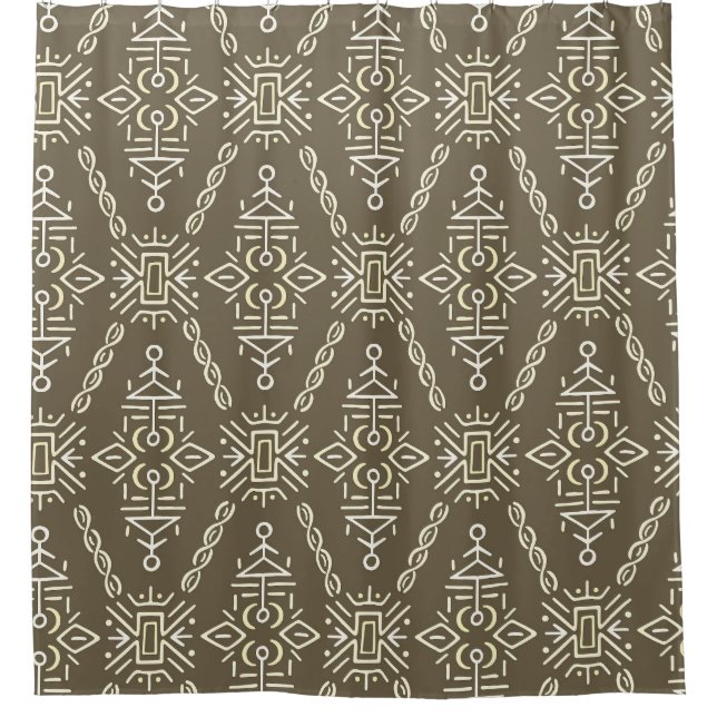 Ethnic Hand Drawn Boho Tile Shower Curtain (Front)