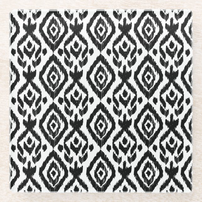 Ethnic hand-drawn, wrapping print pattern. glass coaster (Front)