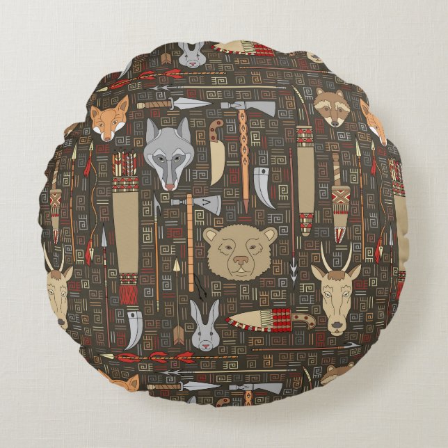Ethnic Hunting Pattern Round Cushion (Front)