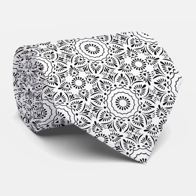 Ethnic Indian arabic  turkish black pattern Tie (Rolled)