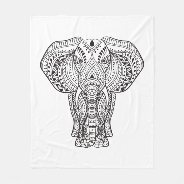 Ethnic Indian Elephant Fleece Blanket (Front)
