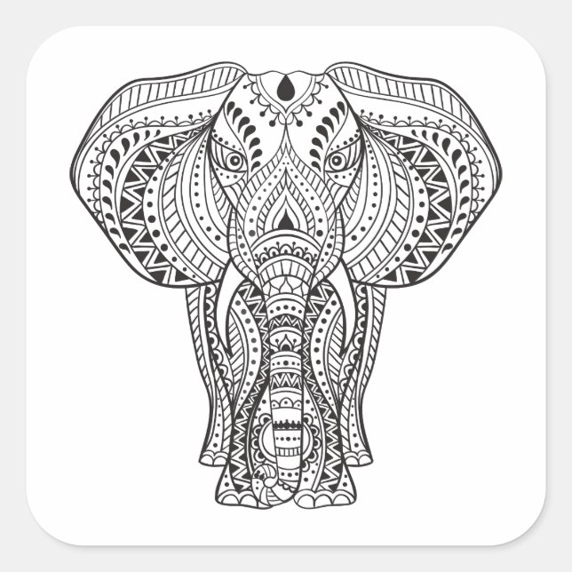 Ethnic Indian Elephant Square Sticker (Front)