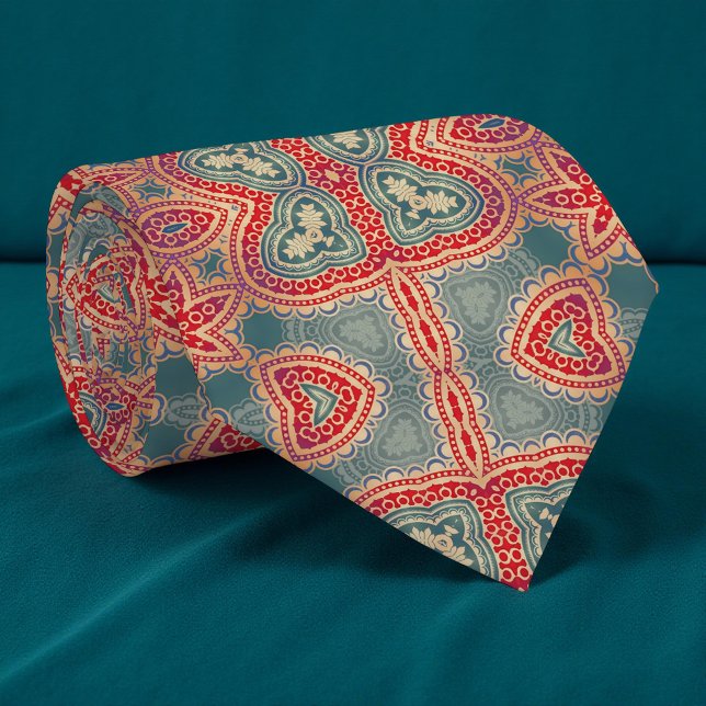 Ethnic Indian Ornate Boho Red And Teal Pattern Tie (Creator Uploaded)