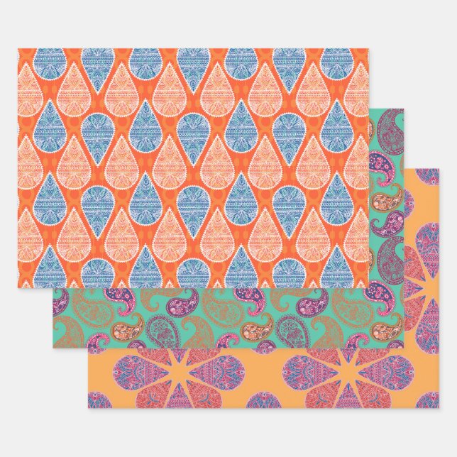 Ethnic, Indian Pattern Wrapping Paper Sheet (Set)