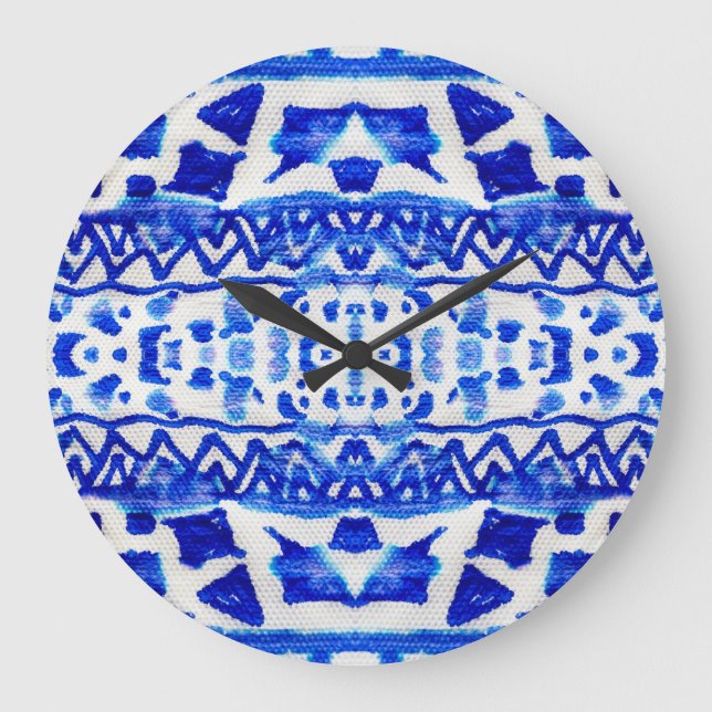 Ethnic Indigo Arrow Native Patterns Large Clock (Front)