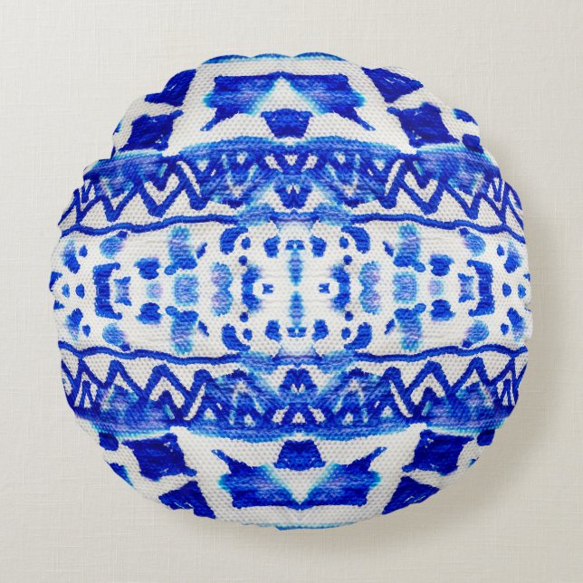 Ethnic Indigo Arrow Native Patterns Round Cushion (Front)