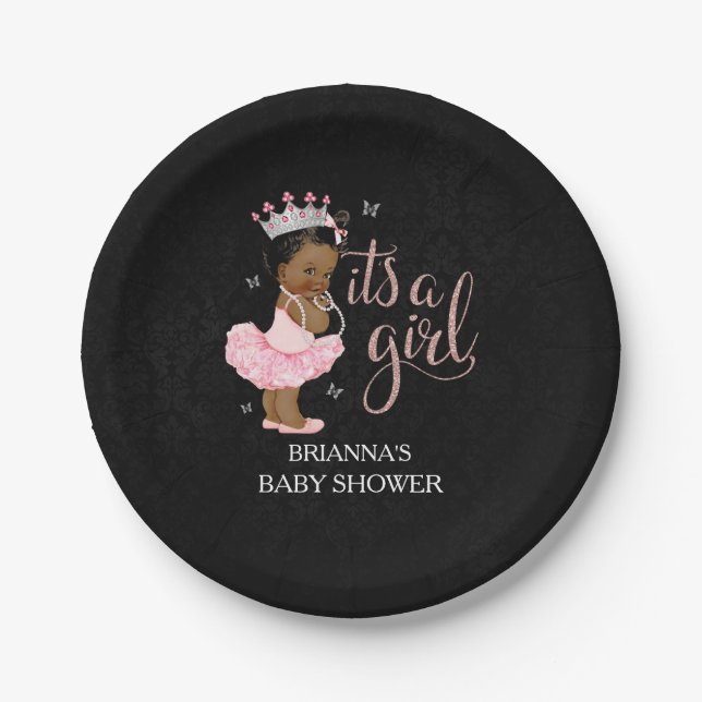 Ethnic It's a Girl Princess Baby Shower plates (Front)