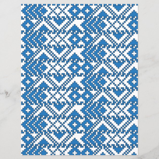 Ethnic Latvian blue and white folk art pattern (Front)