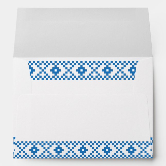 Ethnic Latvian blue and white tribal folk art Envelopes (Back (Bottom))