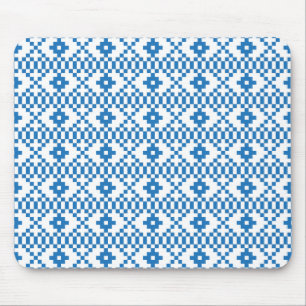 Ethnic Latvian blue and white tribal folk art Mouse Mat