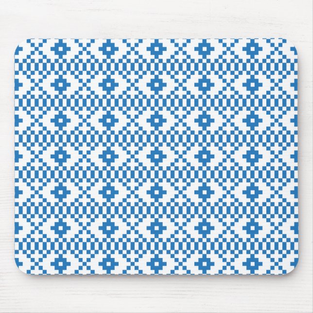 Ethnic Latvian blue and white tribal folk art Mouse Mat (Front)