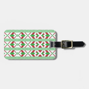 Ethnic Latvian green and red tribal folk art Luggage Tag