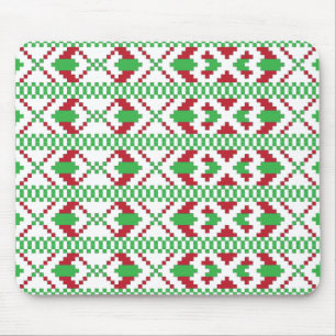 Ethnic Latvian green and red tribal folk art Mouse Mat