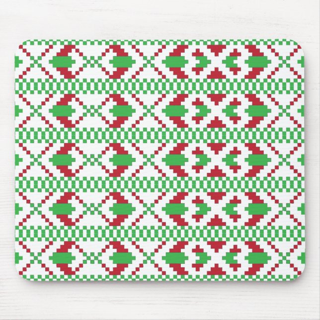 Ethnic Latvian green and red tribal folk art Mouse Mat (Front)