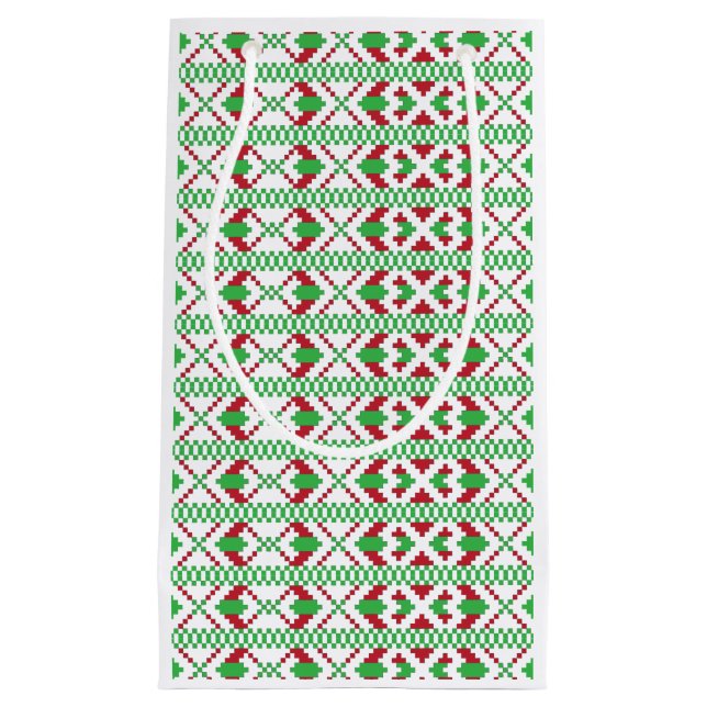 Ethnic Latvian green and red tribal folk art Small Gift Bag (Front)
