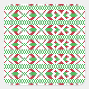 Ethnic Latvian green and red tribal folk art Square Sticker