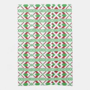Ethnic Latvian green and red tribal folk art Tea Towel