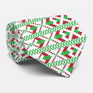 Ethnic Latvian green and red tribal folk art Tie
