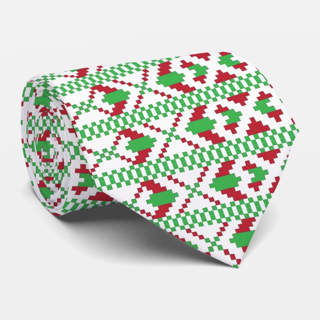 Ethnic Latvian green and red tribal folk art Tie (Rolled)