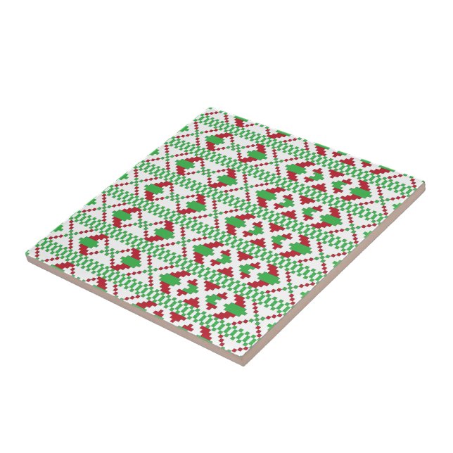 Ethnic Latvian green and red tribal folk art Tile (Side)