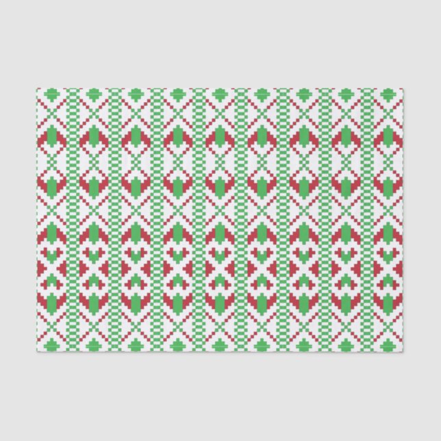 Ethnic Latvian green and red tribal folk art Tissue Paper (Front)