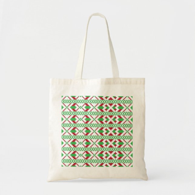 Ethnic Latvian green and red tribal folk art Tote Bag (Front)