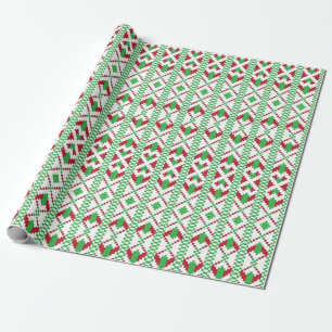 Ethnic Latvian green and red tribal folk art Wrapping Paper