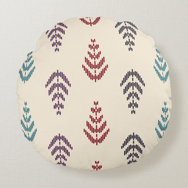 Ethnic leaf background art. Seamless pattern in tr Round Cushion (Front)