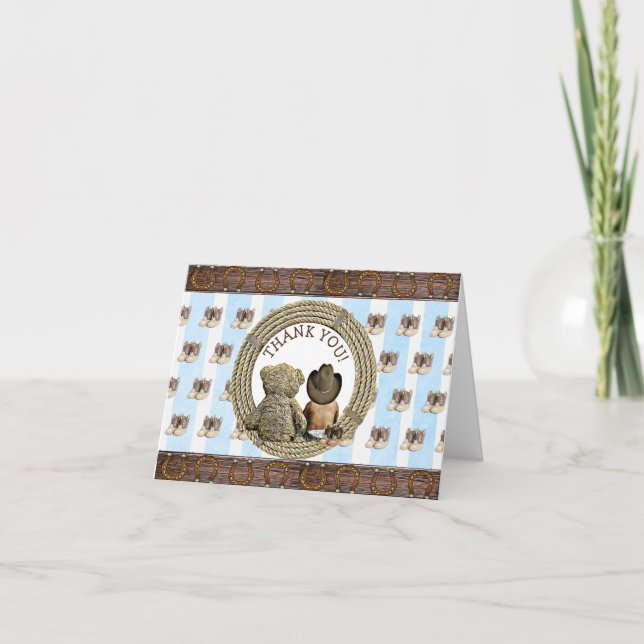 Ethnic Lil Cowboy and Teddy Bear Thank You Notes (Front)