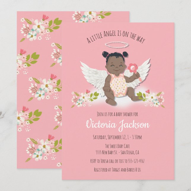 Ethnic little angel baby shower invitations (Front/Back)