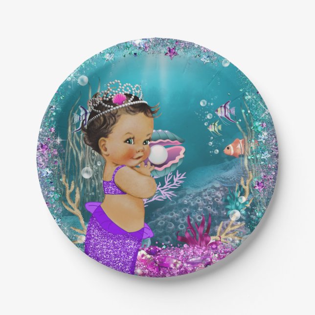 Ethnic Little Mermaid Baby Paper Plates (Front)