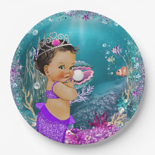 Ethnic Little Mermaid Baby Paper Plates (Front)