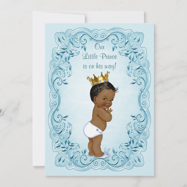 Ethnic Little Prince Blue Leaves Baby Shower Invitation (Front)