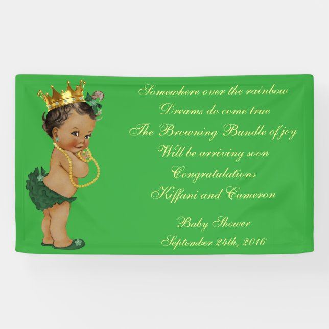 Ethnic Little Princess Baby Shower Green and Gold Banner (Horizontal)