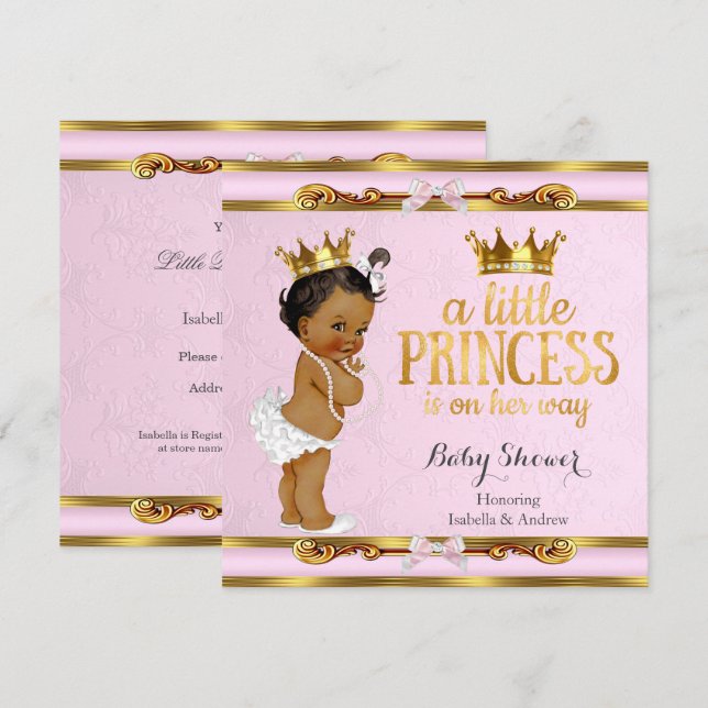 Ethnic Little Princess Baby Shower Pink Gold Invitation (Front/Back)