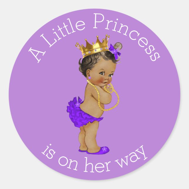 Ethnic Little Princess Baby Shower Purple Gold Classic Round Sticker (Front)