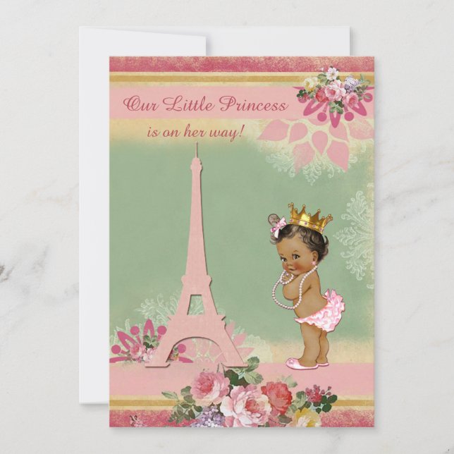 Ethnic Little Princess Eiffel Tower Baby Shower Invitation (Front)