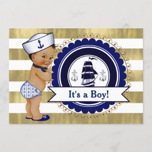 Ethnic Little Sailor Boy Nautical Baby Shower Invitation